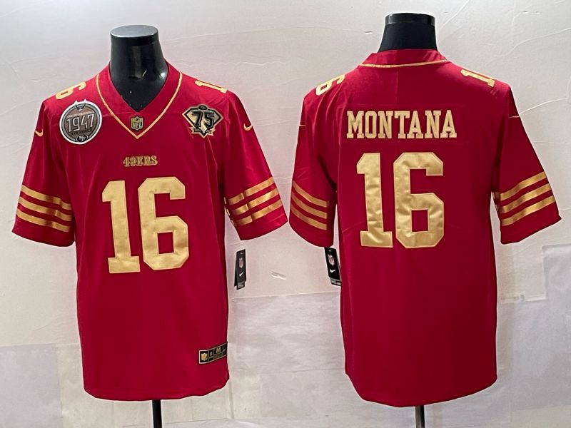 Men San Francisco 49ers #16 Montana Red 75th Nike Limited NFL 2025 Jersey style 02